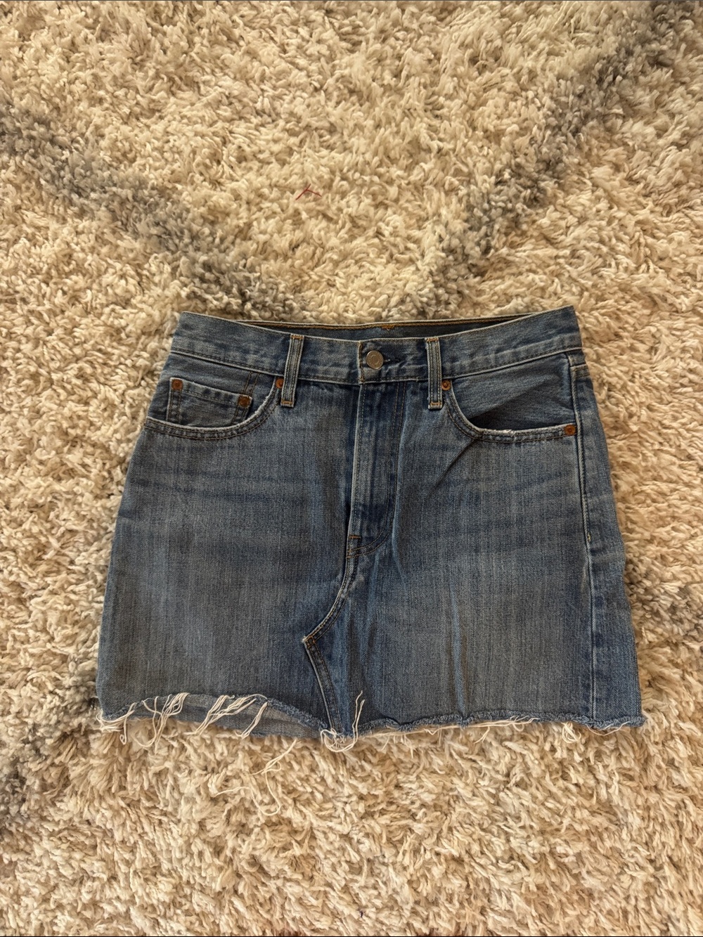 Levi's Blue Denim Frayed Hem Mini Skirt
